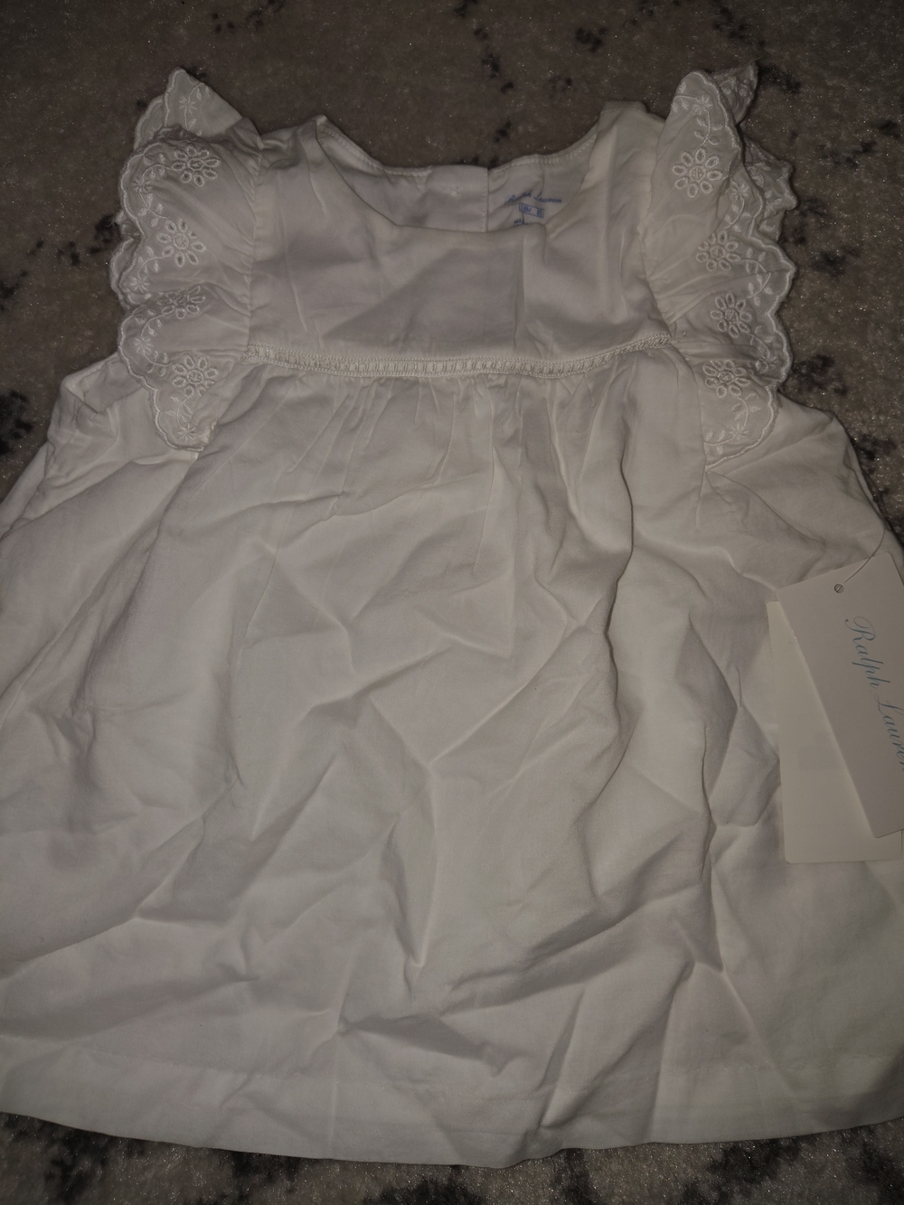 Ralph Lauren White Eyelet Flutter Sleeve Baby Dress